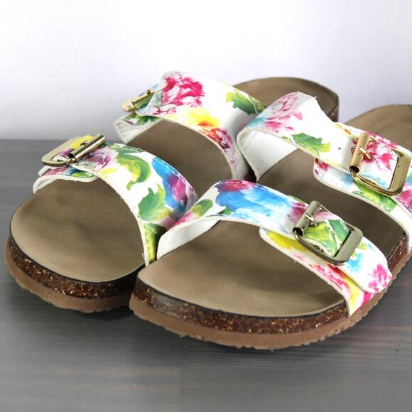 Madden Girl Brando Boho Flats Slide Sandals Women Size 8.5 Rainbow Floral - Picture 3 of 5